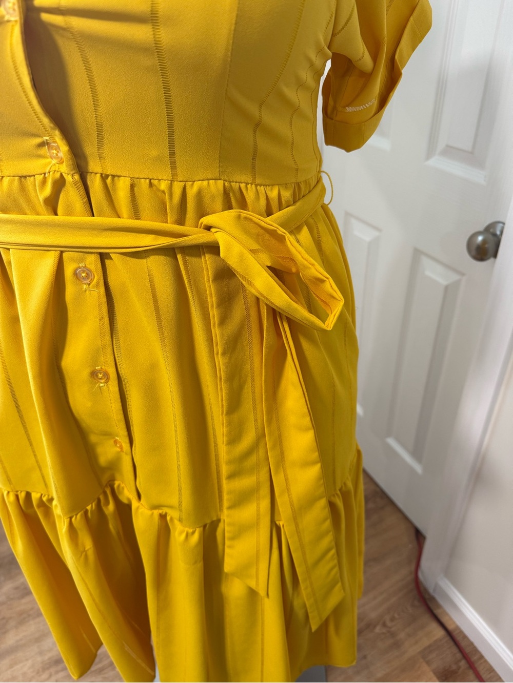 Tahari Bright Yellow Belted Midi Shirt Dress Size 14 - Picture 7 of 8